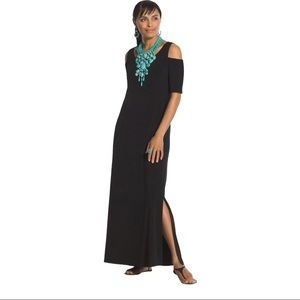 Chico’s Large Black Cold Shoulder Maxi Dress NWT-Quality 100%